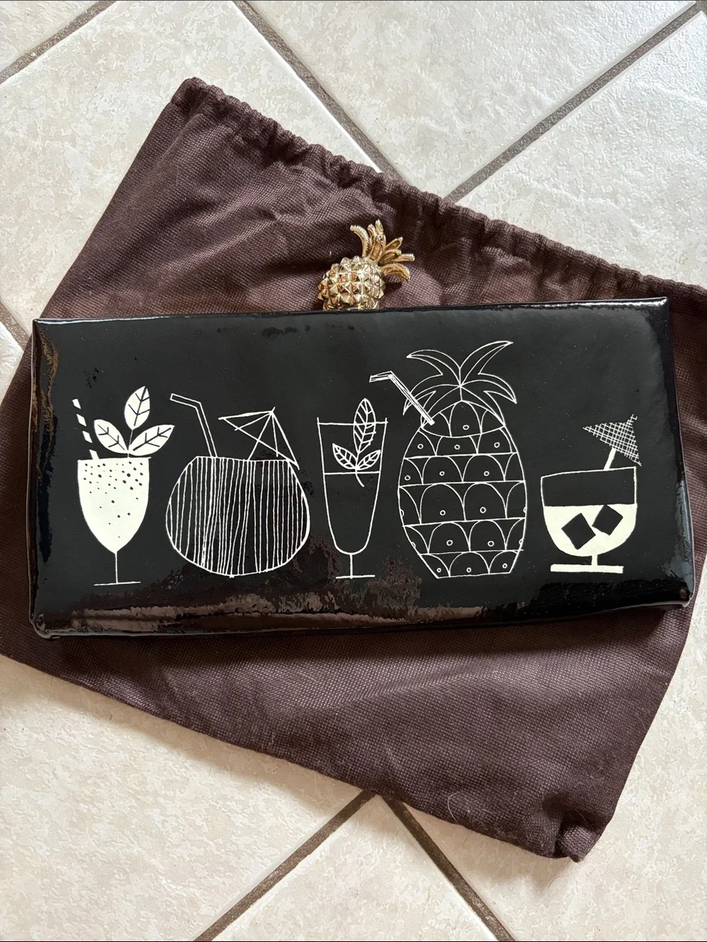 Vintage kate spade Tiki Bar Cocktail clutch with pineapple clasp